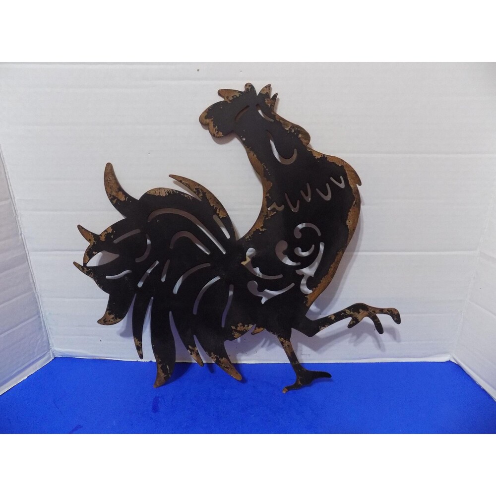 New Metal Rustic Roosters Chickens Sculpture Country Farmhouse Wall Decor